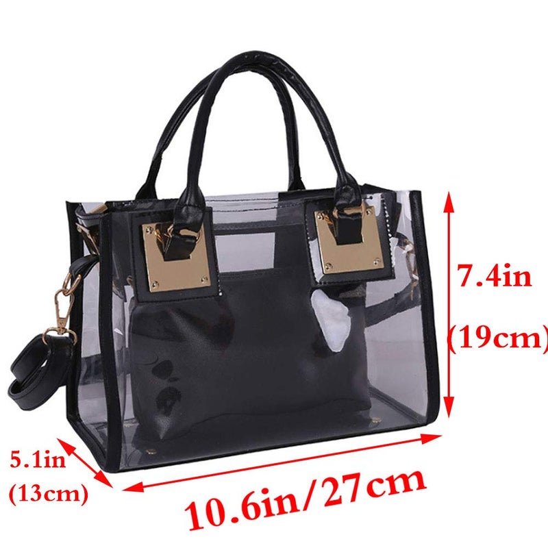 Rullar 2Pcs Clear Handbag Purse PVC Tote Shoulder Top-handle Bag Women Small Transparent Satchel Black - Image 4